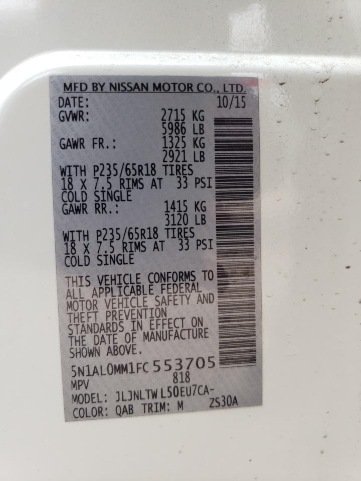2015 Infiniti Qx60 VIN: 5N1AL0MM1FC553705 Lot: 57148305