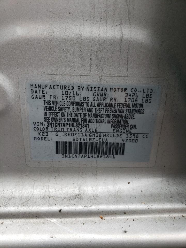 2017 Nissan Versa S VIN: 3N1CN7AP1HL821841 Lot: 56784645