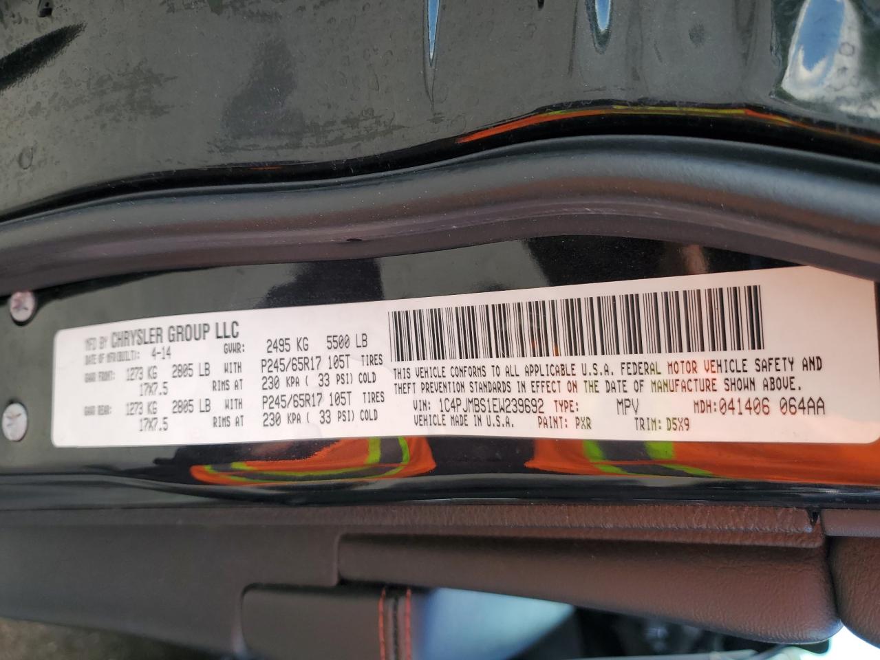 2014 Jeep Cherokee Trailhawk VIN: 1C4PJMBS1EW239692 Lot: 57153065