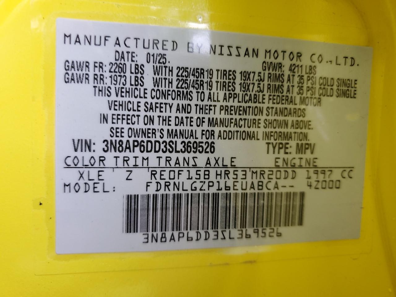 2025 Nissan Kicks Sr VIN: 3N8AP6DD3SL369526 Lot: 57082255