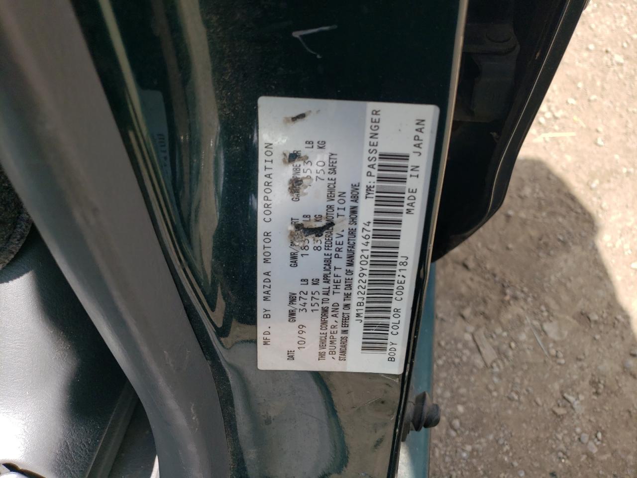 2000 Mazda Protege Dx VIN: JM1BJ2229Y0214674 Lot: 56354685