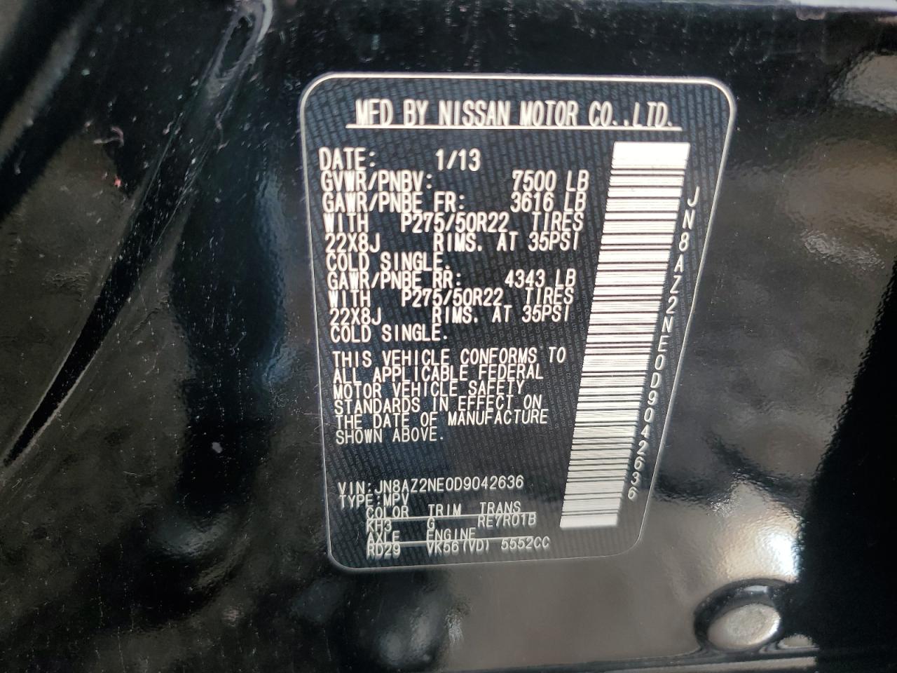 2013 Infiniti Qx56 VIN: JN8AZ2NE0D9042636 Lot: 55246405