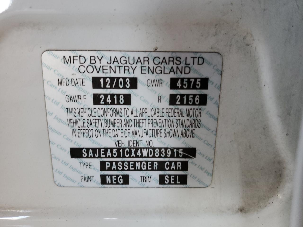 2004 Jaguar X-Type 3.0 VIN: SAJEA51CX4WD83915 Lot: 56186455