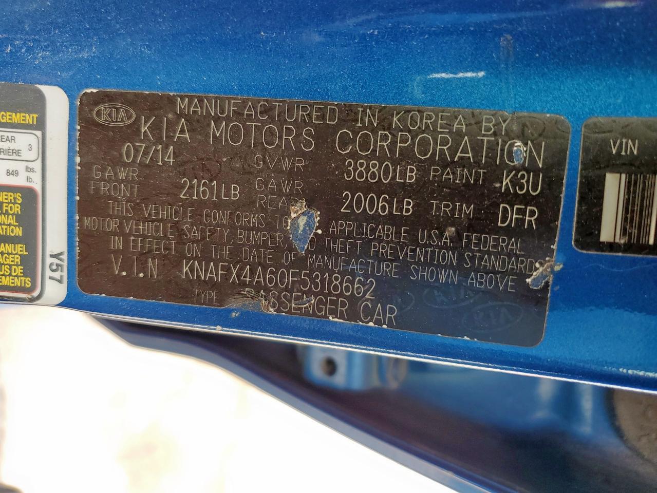 2015 Kia Forte Lx VIN: KNAFX4A60F5318662 Lot: 56561075