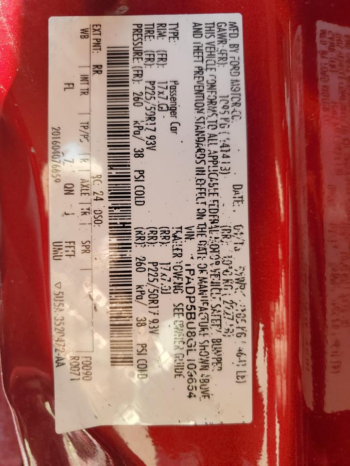 2016 Ford C-Max Sel VIN: 1FADP5BU8GL109654 Lot: 57026235