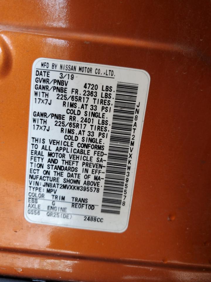 2019 Nissan Rogue S VIN: JN8AT2MVXKW395578 Lot: 56474135