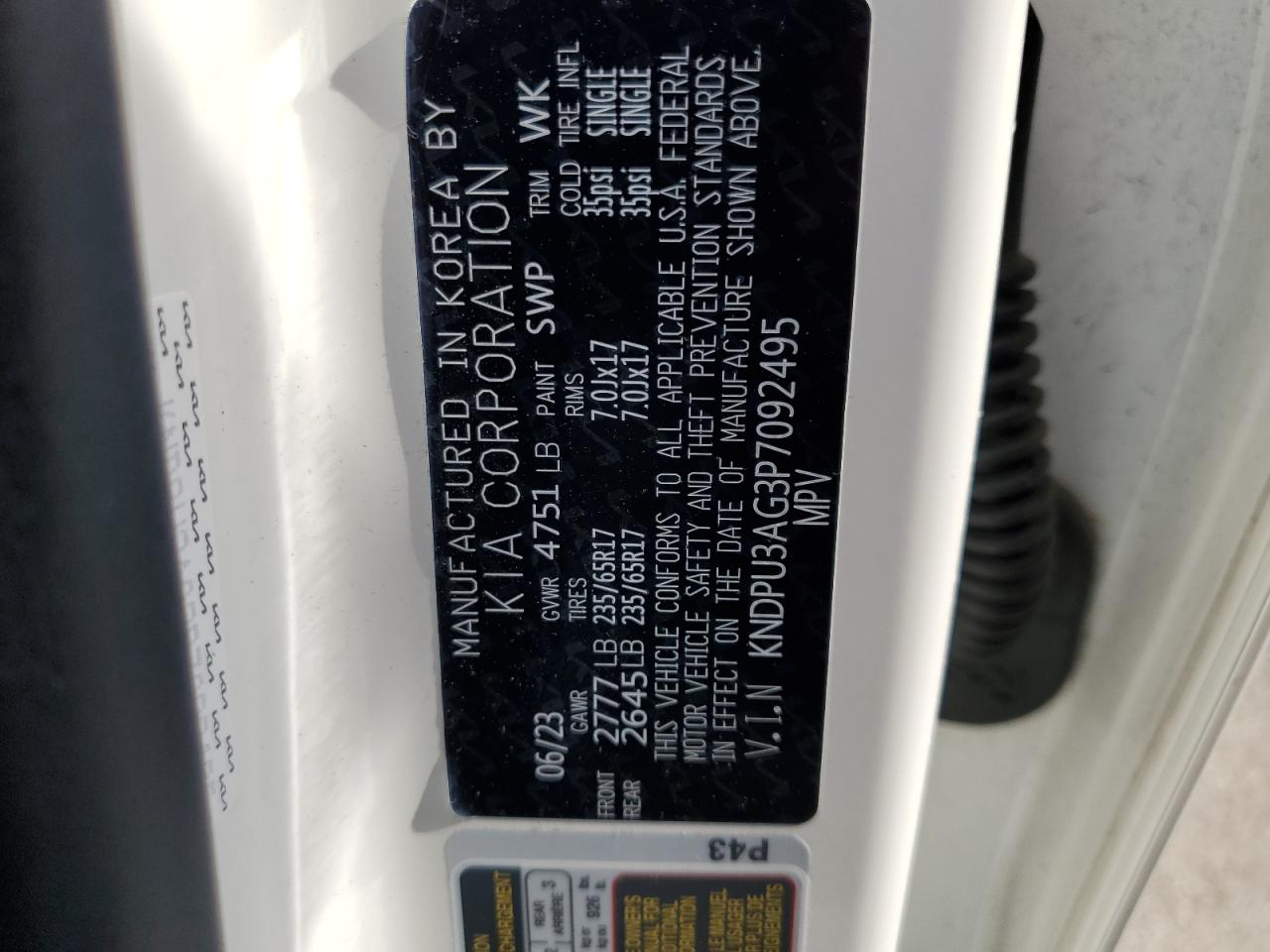 2023 Kia Sportage Lx VIN: KNDPU3AG3P7092495 Lot: 58479095