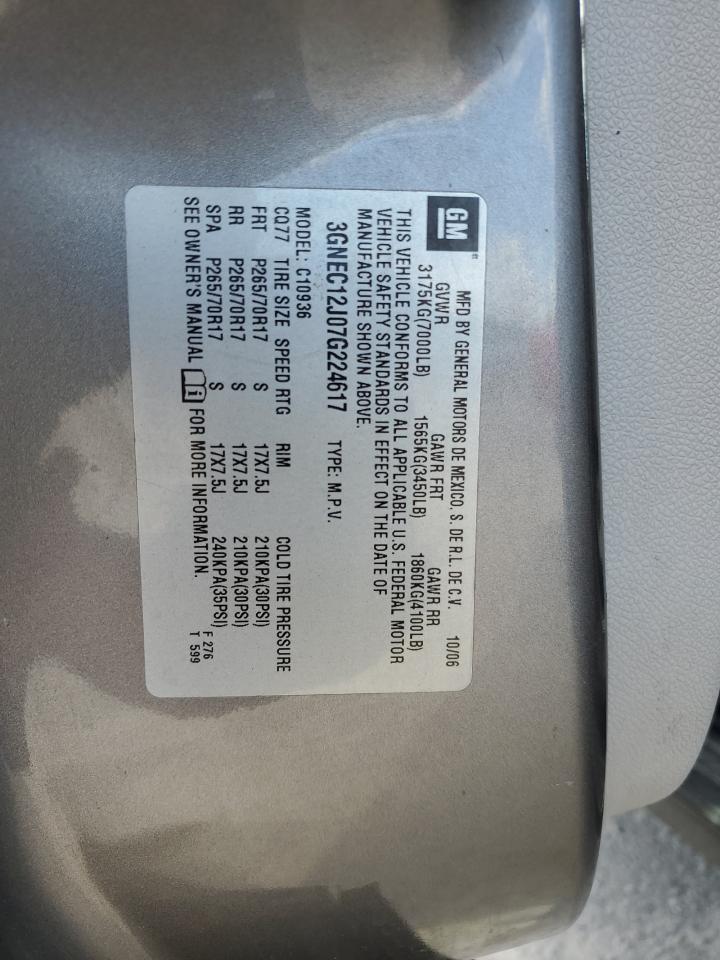 2007 Chevrolet Avalanche C1500 VIN: 3GNEC12J07G224617 Lot: 55960925