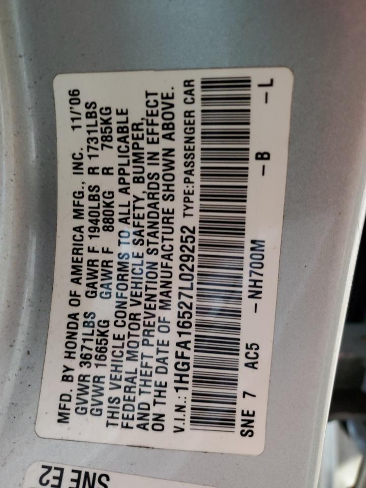 2007 Honda Civic Lx VIN: 1HGFA16527L029252 Lot: 56855255