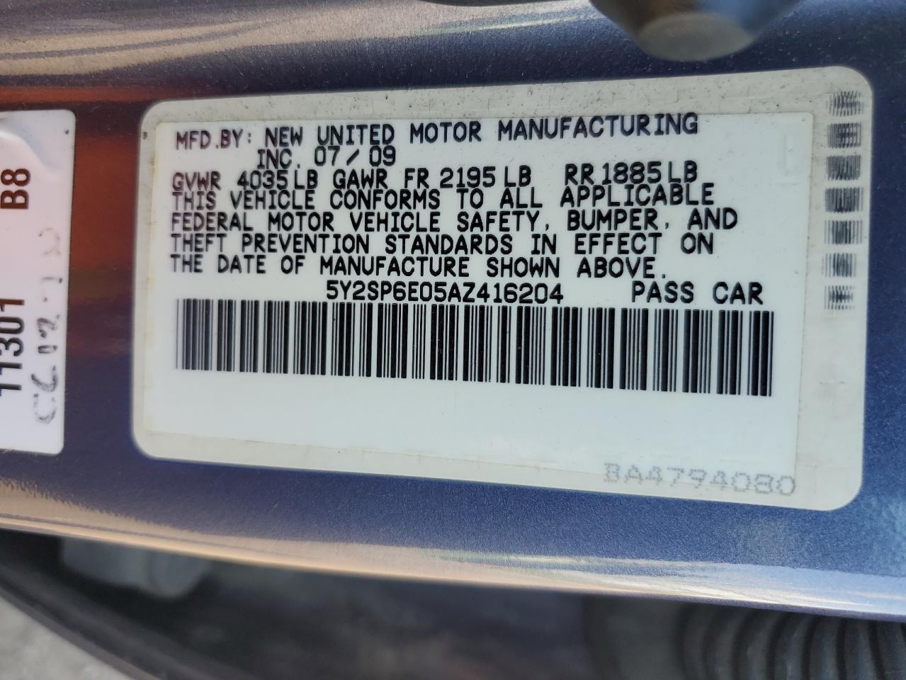 2010 Pontiac Vibe VIN: 5Y2SP6E05AZ416204 Lot: 56148805