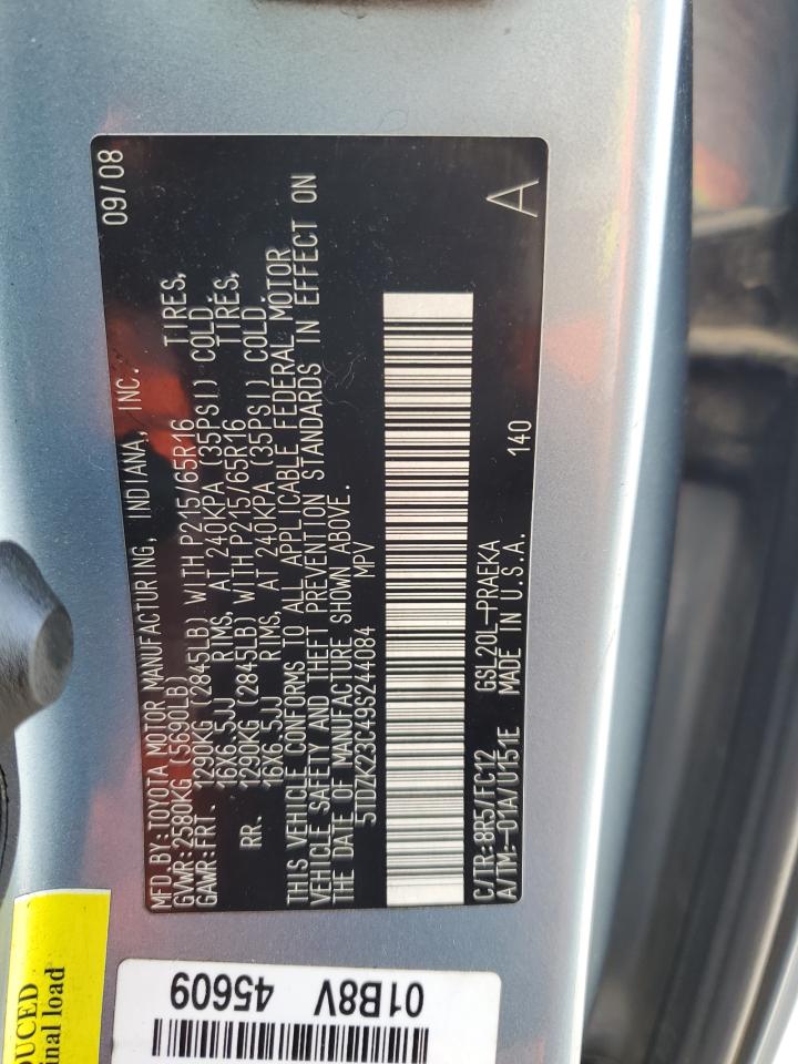 2009 Toyota Sienna Ce VIN: 5TDZK23C49S244084 Lot: 58256225