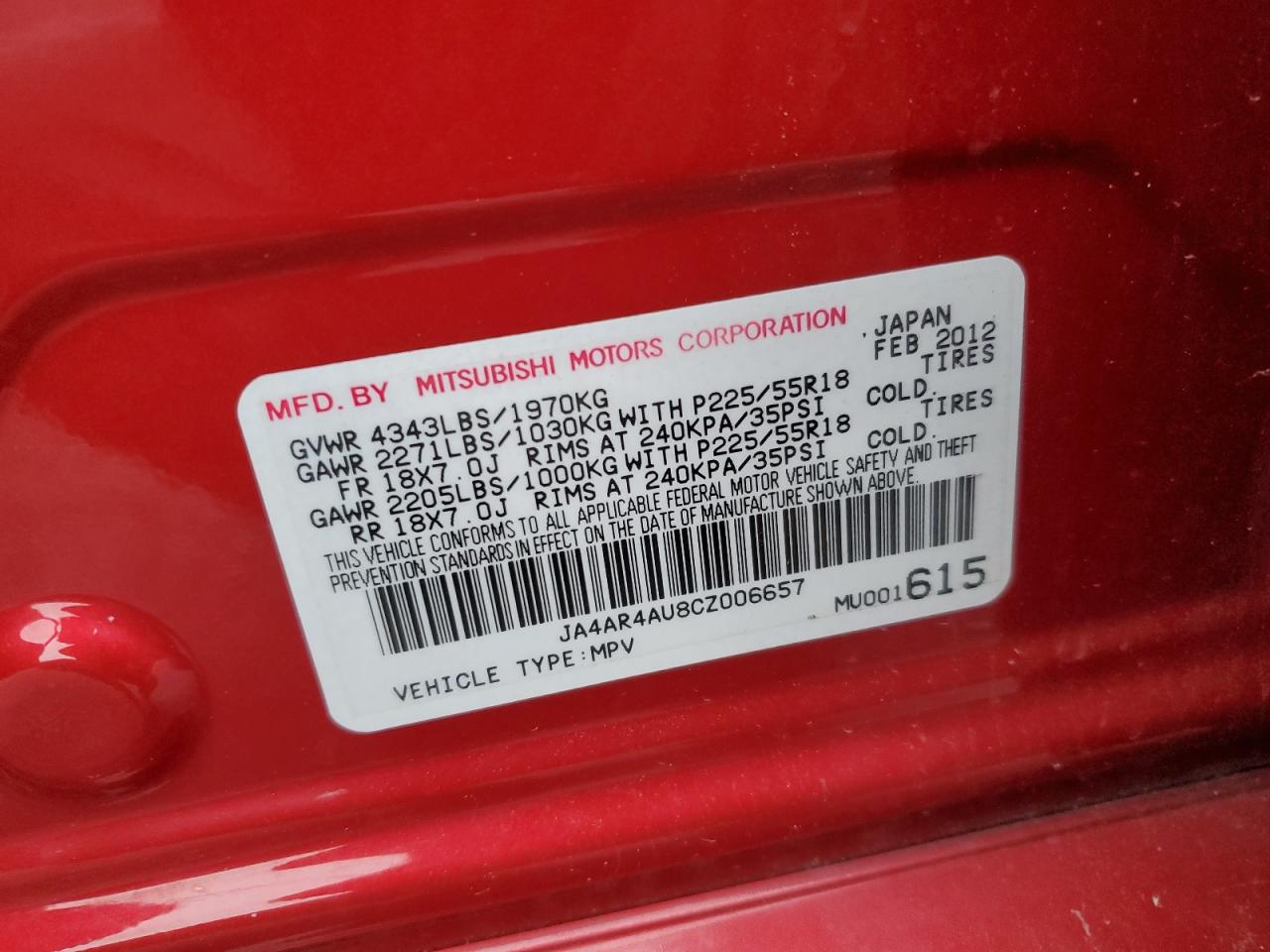 2012 Mitsubishi Outlander Sport Se VIN: JA4AR4AU8CZ006657 Lot: 57856315