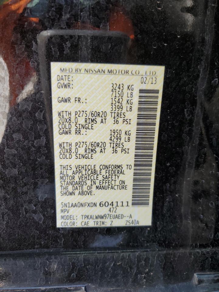 2013 Nissan Armada Platinum VIN: 5N1AA0NFXDN604111 Lot: 56580355