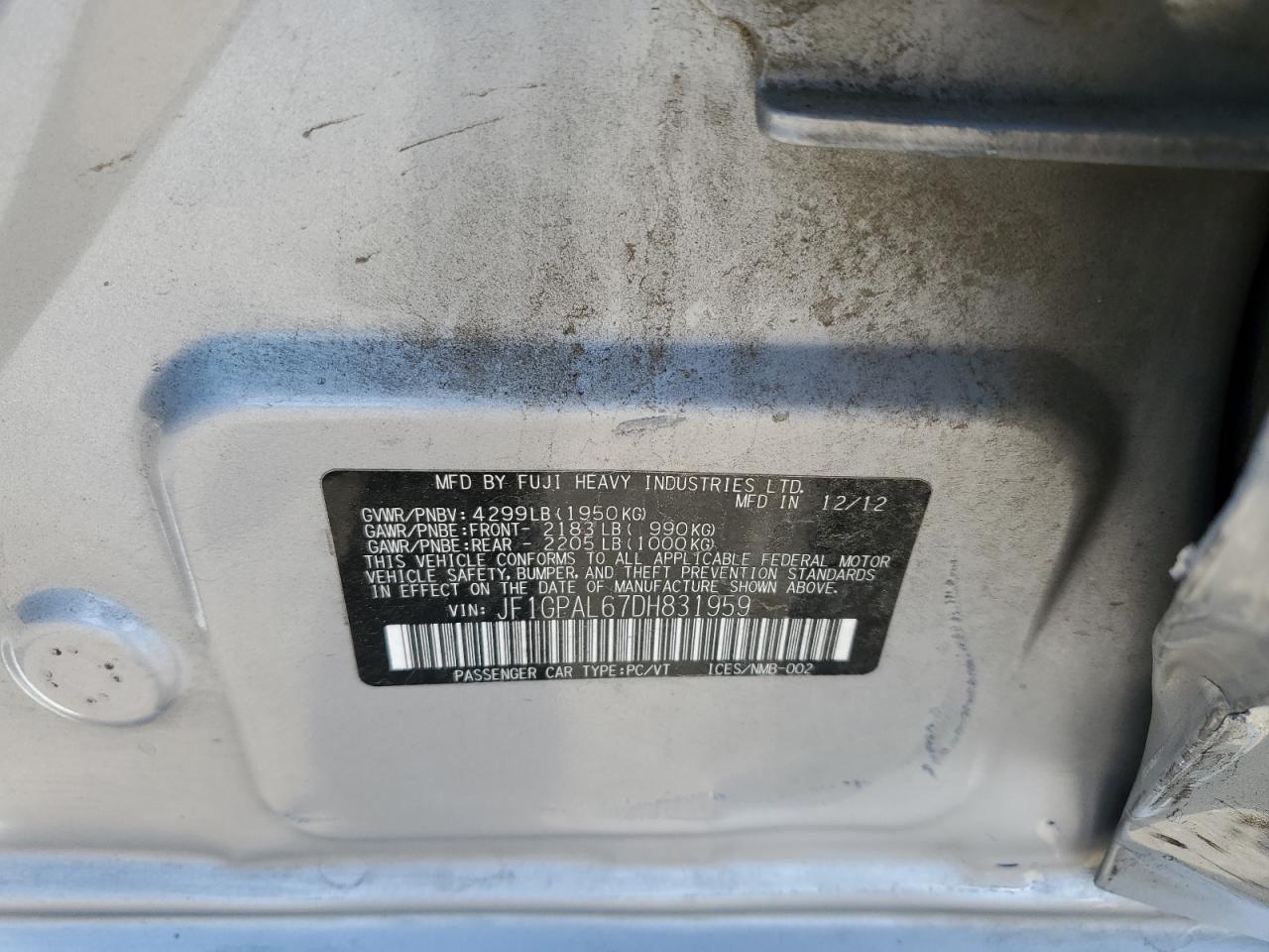2013 Subaru Impreza Sport Premium VIN: JF1GPAL67DH831959 Lot: 56887225