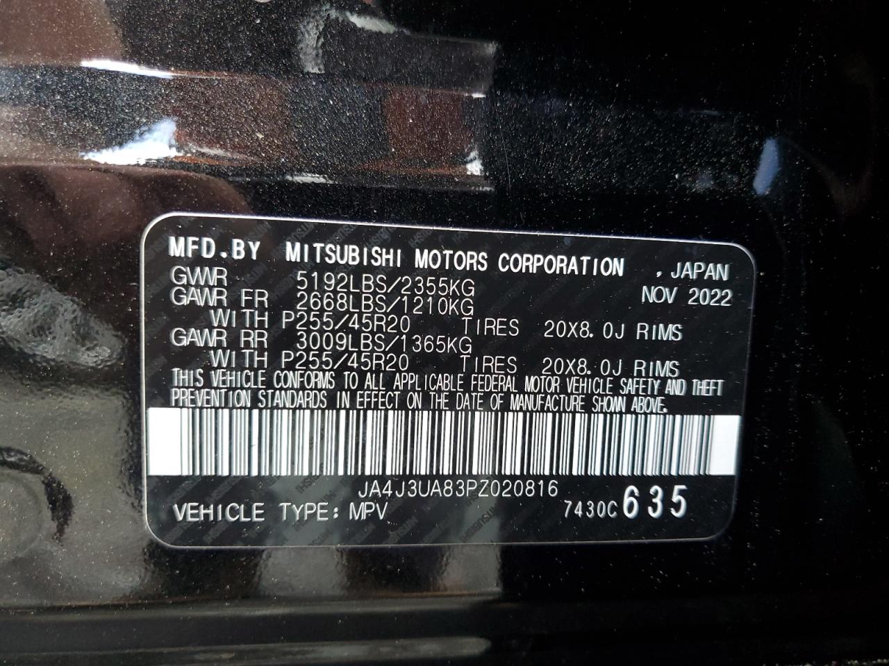 2023 Mitsubishi Outlander Se VIN: JA4J3UA83PZ020816 Lot: 56776355