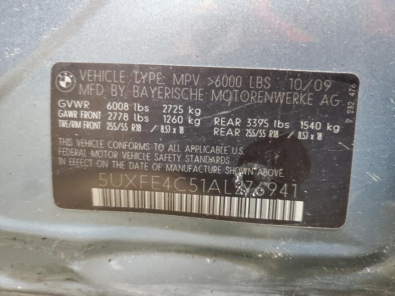 2010 BMW X5 xDrive30I VIN: 5UXFE4C51AL276941 Lot: 57975395