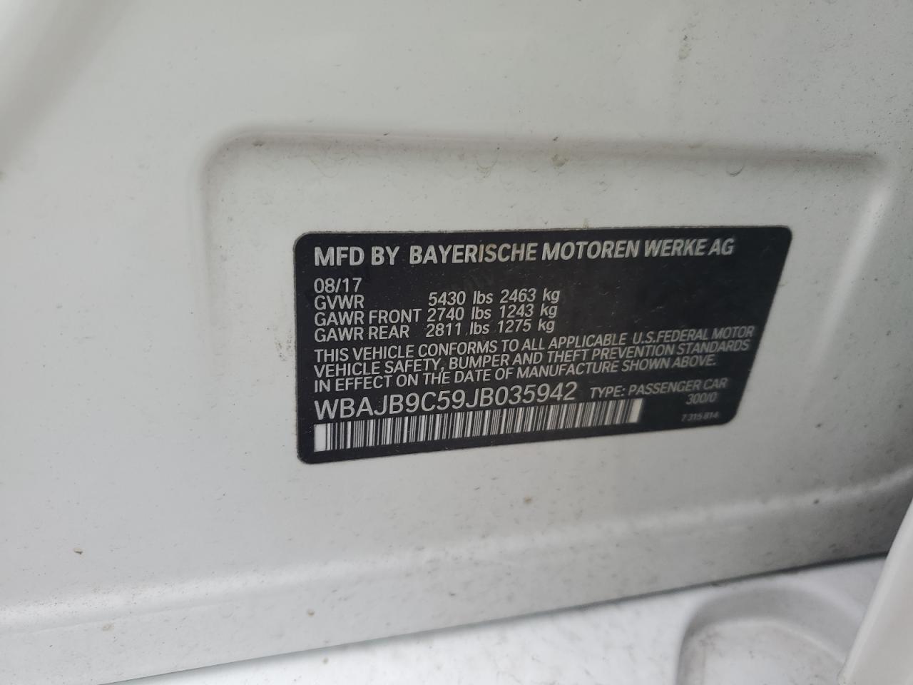 2018 BMW M550Xi VIN: WBAJB9C59JB035942 Lot: 57274105
