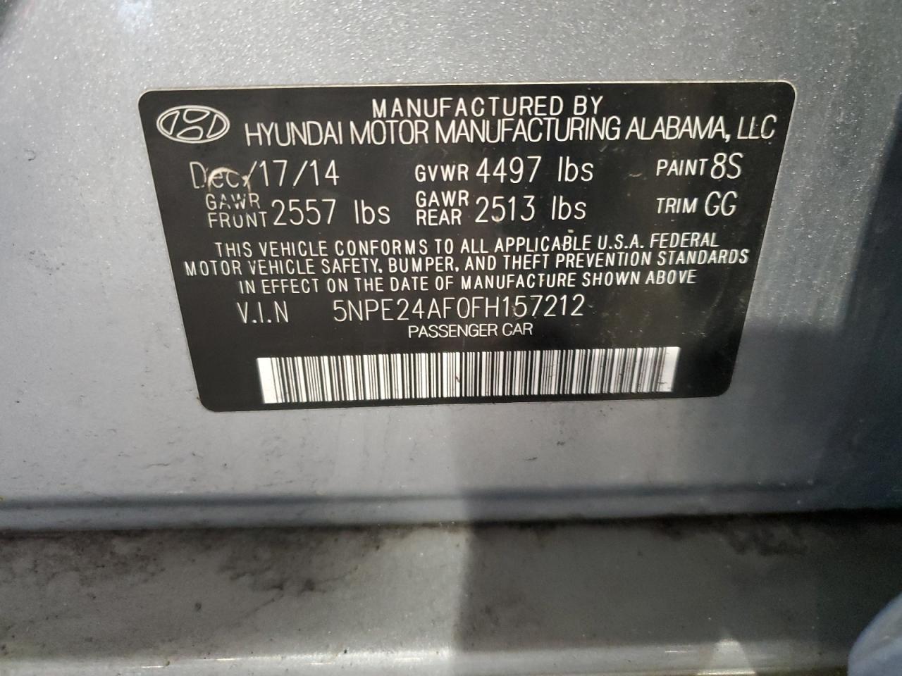 2015 Hyundai Sonata Se VIN: 5NPE24AF0FH157212 Lot: 56587125