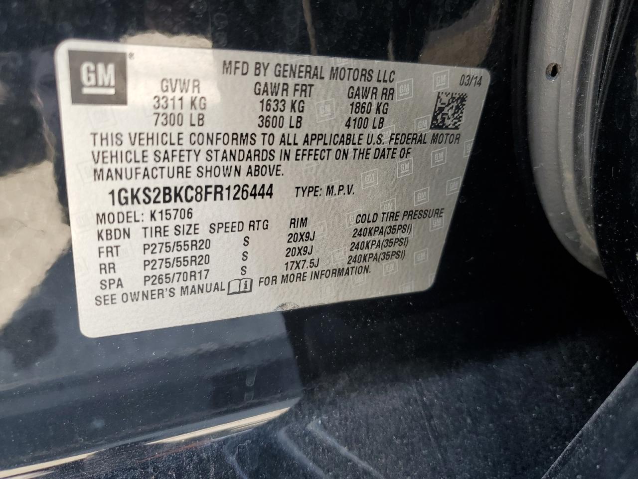 2015 GMC Yukon Slt VIN: 1GKS2BKC8FR126444 Lot: 58483345