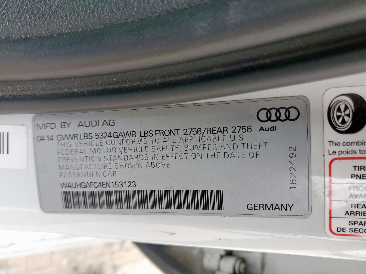 2014 Audi A6 Prestige VIN: WAUHGAFC4EN153123 Lot: 58126215