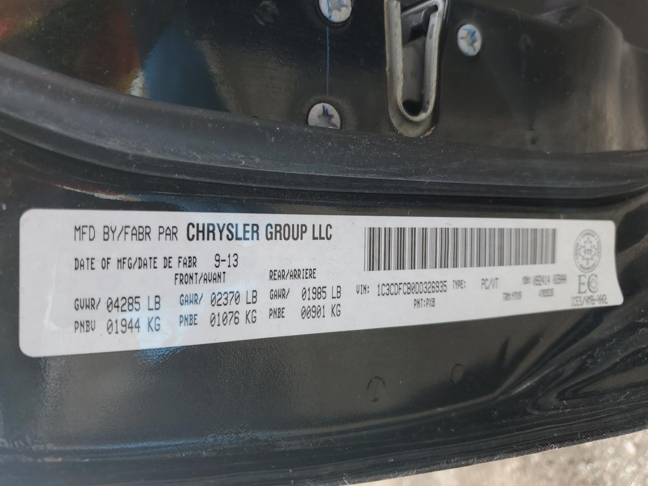 2013 Dodge Dart Limited VIN: 1C3CDFCB0DD326935 Lot: 55936905