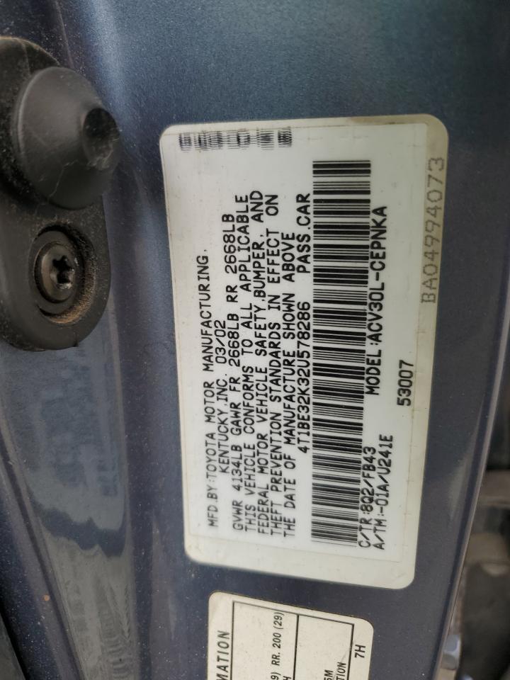 2002 Toyota Camry Le VIN: 4T1BE32K32U578286 Lot: 57104045