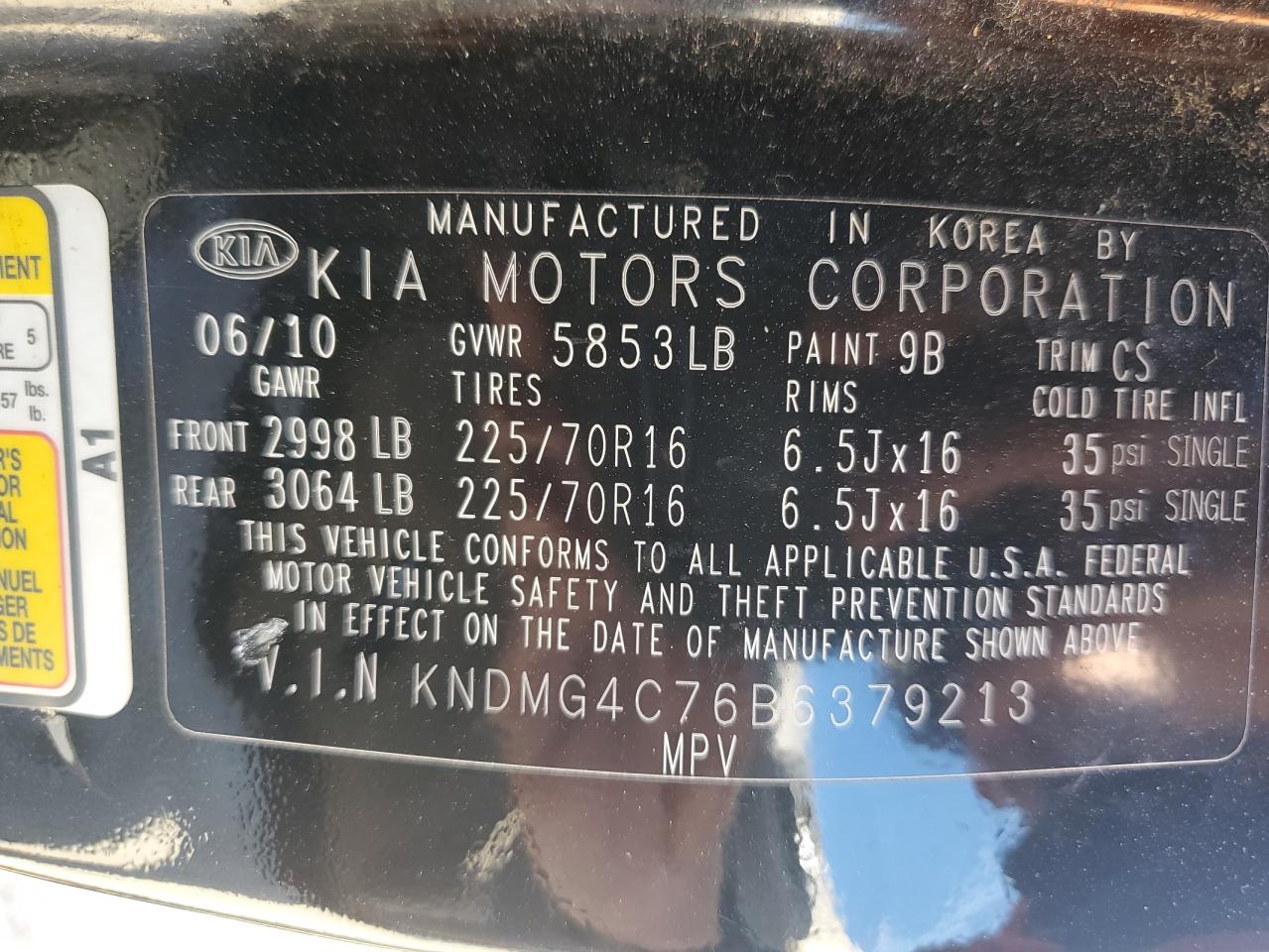 2011 Kia Sedona Lx VIN: KNDMG4C76B6379213 Lot: 58155725