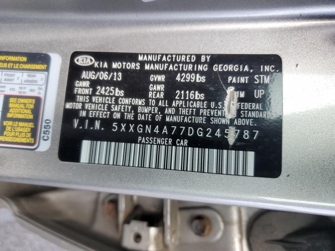2013 Kia Optima Ex VIN: 5XXGN4A77DG245787 Lot: 56297095