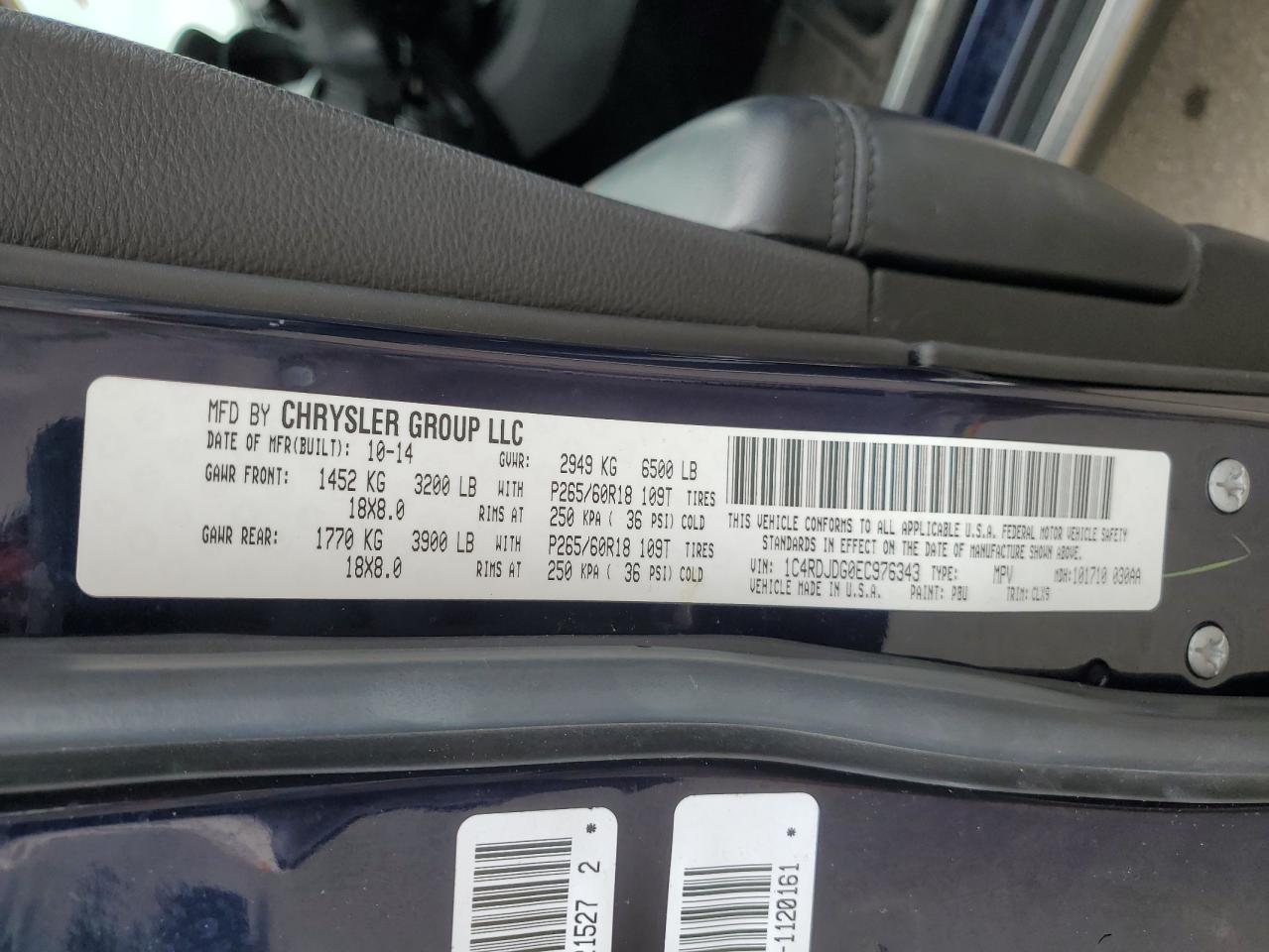 2014 Dodge Durango Limited VIN: 1C4RDJDG0EC976343 Lot: 57211075