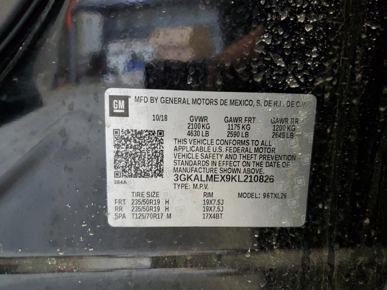 2019 GMC Terrain Sle VIN: 3GKALMEX9KL210826 Lot: 56855865