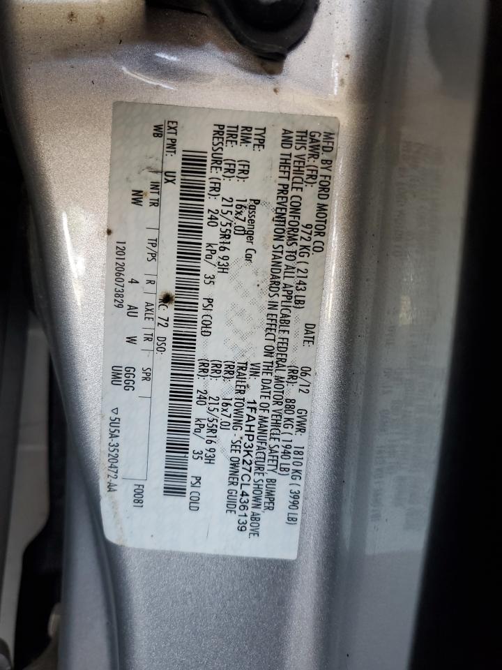 2012 Ford Focus Se VIN: 1FAHP3K27CL436139 Lot: 57306945
