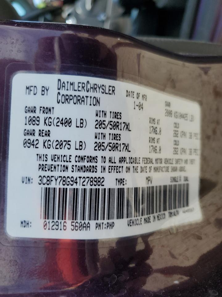 2004 Chrysler Pt Cruiser Gt VIN: 3C8FY78G94T278982 Lot: 58168415