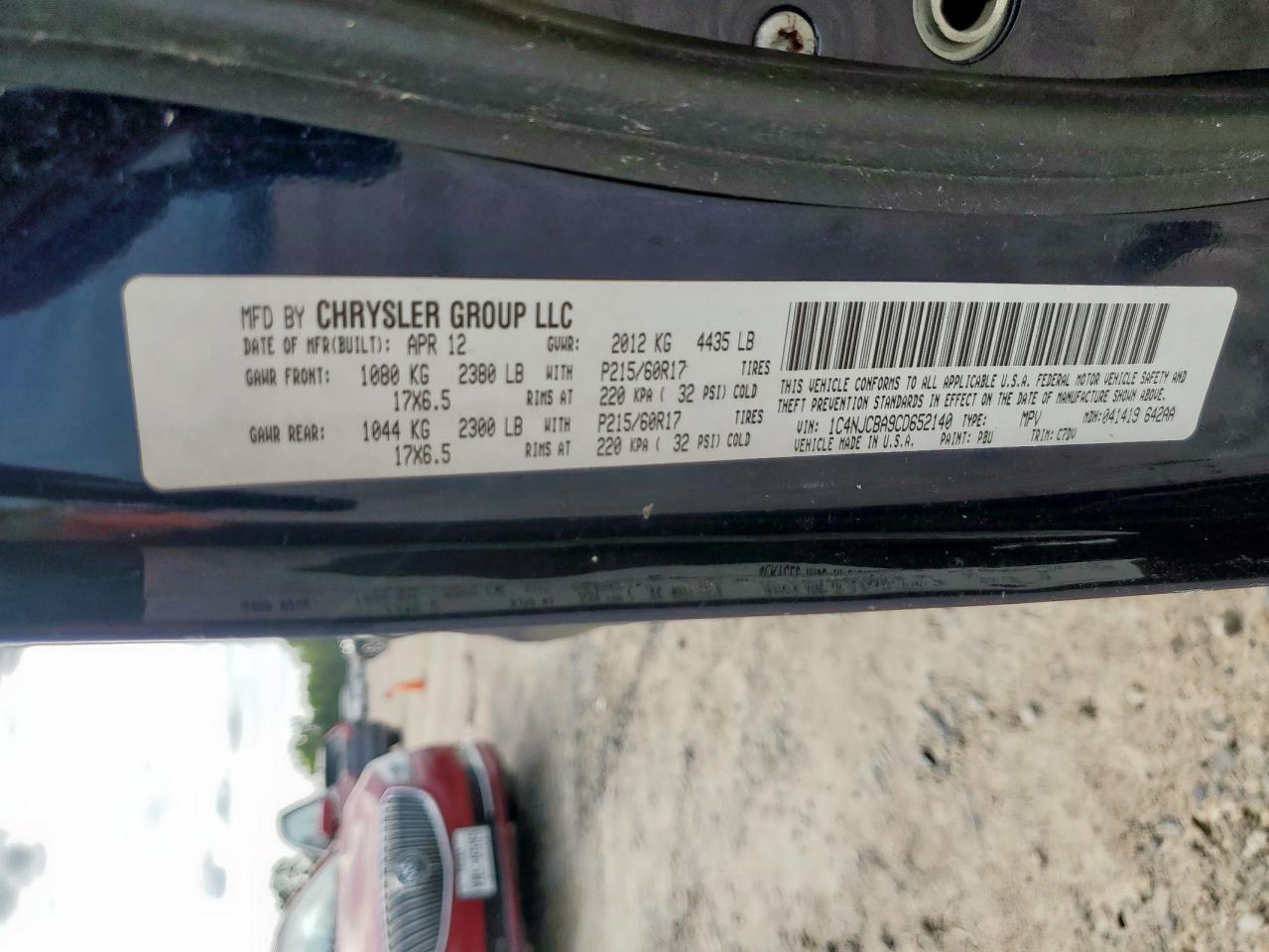 2012 Jeep Compass Sport VIN: 1C4NJCBA9CD652140 Lot: 58621155