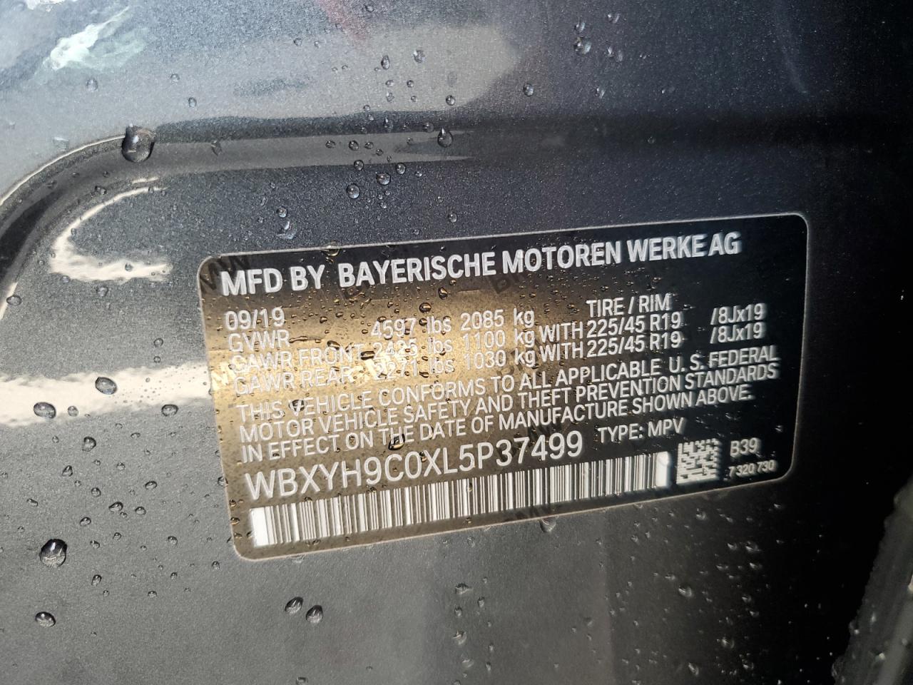 2020 BMW X2 Sdrive28I VIN: WBXYH9C0XL5P37499 Lot: 58516545