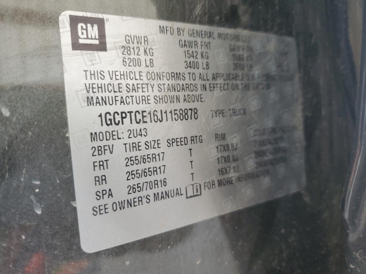 2018 Chevrolet Colorado Lt VIN: 1GCPTCE16J1158878 Lot: 71516655