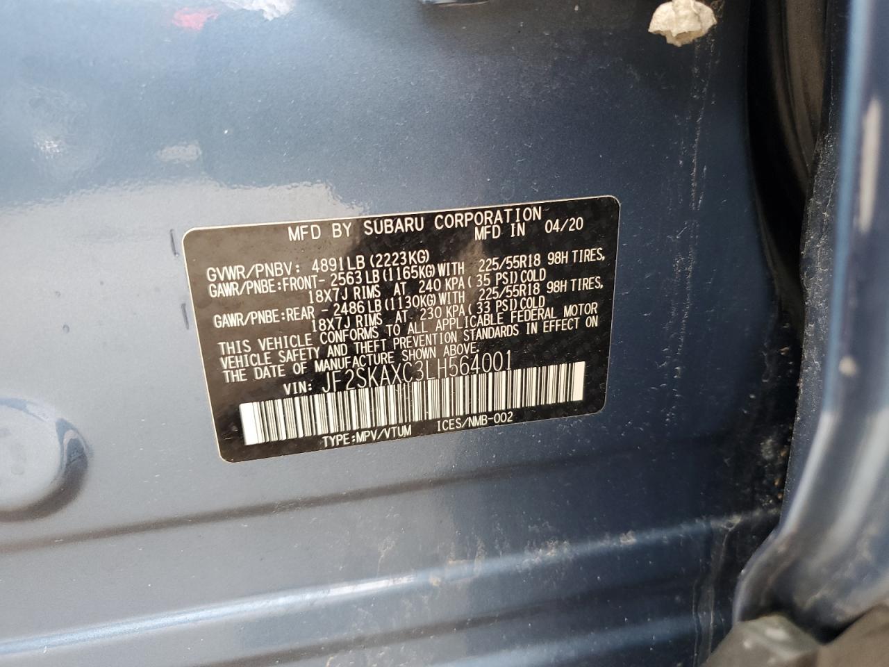 2020 Subaru Forester Touring VIN: JF2SKAXC3LH564001 Lot: 56637905