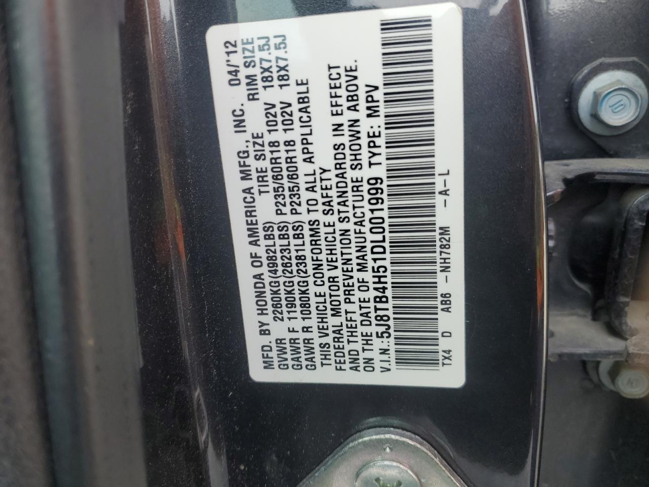2013 Acura Rdx Technology VIN: 5J8TB4H51DL001999 Lot: 56846605
