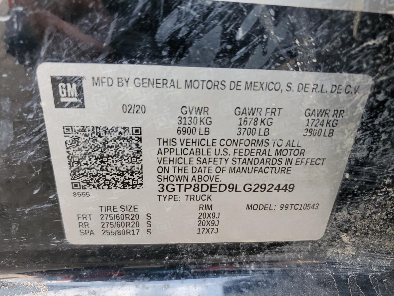 2020 GMC Sierra C1500 Slt VIN: 3GTP8DED9LG292449 Lot: 55072415