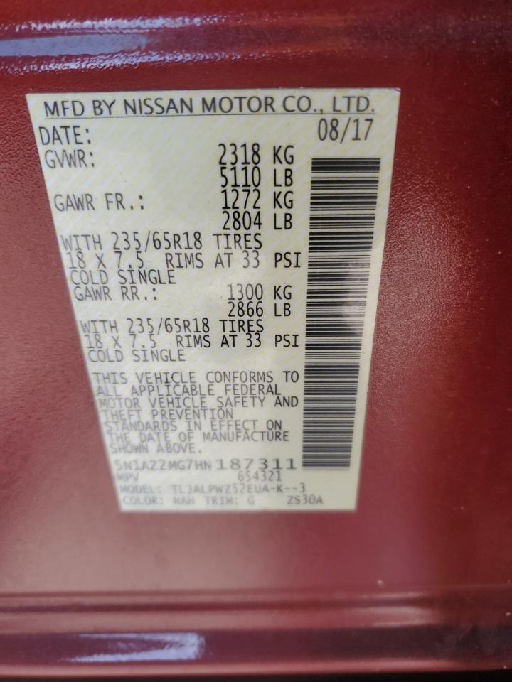 2017 Nissan Murano S VIN: 5N1AZ2MG7HN187311 Lot: 56633115