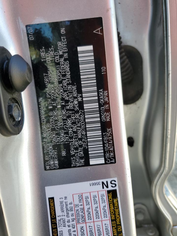 2008 Toyota 4Runner Sr5 VIN: JTEZU14R780098672 Lot: 55787325