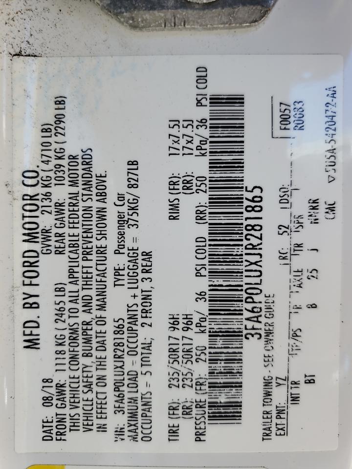 2018 Ford Fusion Se Hybrid VIN: 3FA6P0LUXJR281865 Lot: 56830135