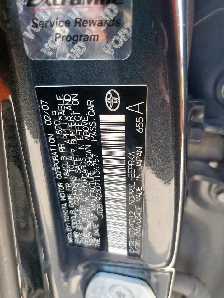 2007 Toyota Yaris VIN: JTDBT923071136757 Lot: 57220135