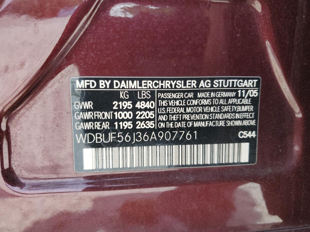 2006 Mercedes-Benz E 350 VIN: WDBUF56J36A907761 Lot: 56838705
