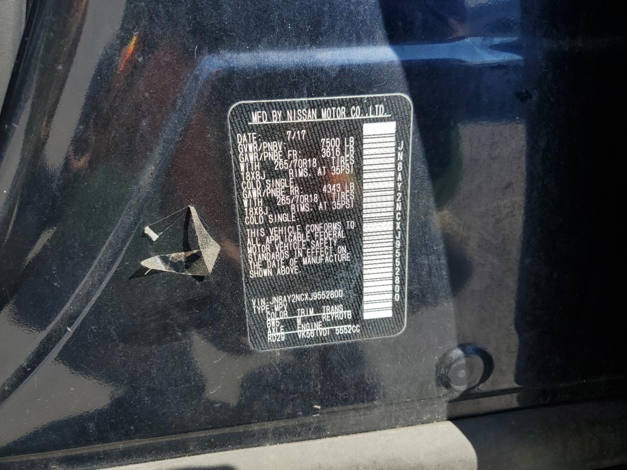 2018 Nissan Armada Sv VIN: JN8AY2NCXJ9552800 Lot: 56350085