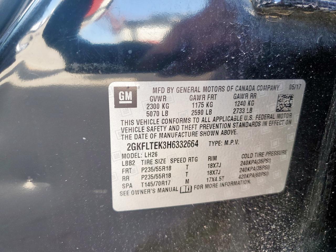 2017 GMC Terrain Sle VIN: 2GKFLTEK3H6332664 Lot: 56990125