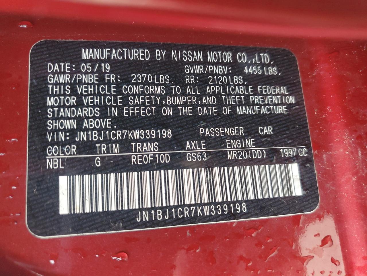 2019 Nissan Rogue Sport S VIN: JN1BJ1CR7KW339198 Lot: 58120675
