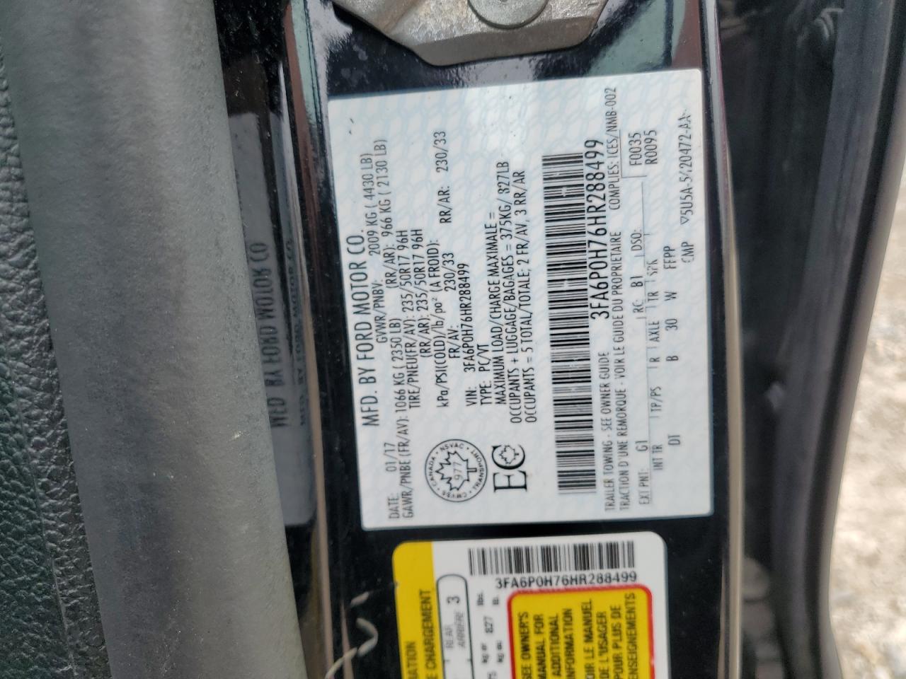 2017 Ford Fusion Se VIN: 3FA6P0H76HR288499 Lot: 57104545