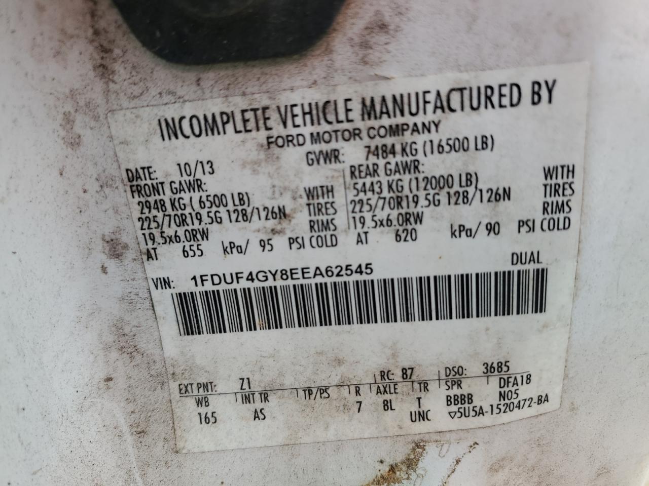 2014 Ford F450 Super Duty VIN: 1FDUF4GY8EEA62545 Lot: 58795845