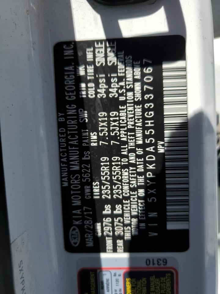 2017 Kia Sorento Sx VIN: 5XYPKDA55HG337067 Lot: 57355945