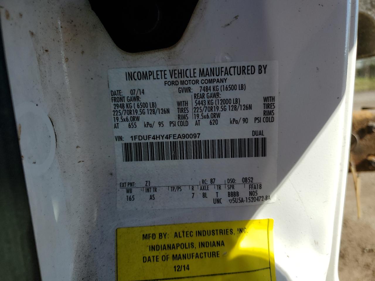2015 Ford F450 Super Duty VIN: 1FDUF4HY4FEA90097 Lot: 55609705